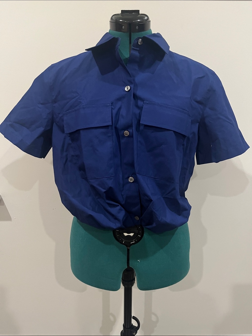 Banana Republic Navy Blue Cropped Button-Front Shirt